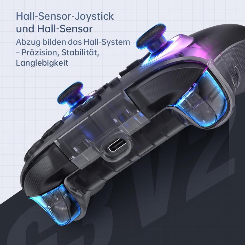 MACHENIKE G3V2 Bluetooth Controller for Pc/Switch/Ios/Android, Hall Effect Joysticks, RGB Lighting Gaming Controller,2 Programmable Buttons,1000mah Battery With Charging Station, Black - Image 5